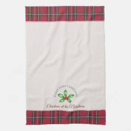 Holly laat rode bessen persoonlijke naam kerst theedoek