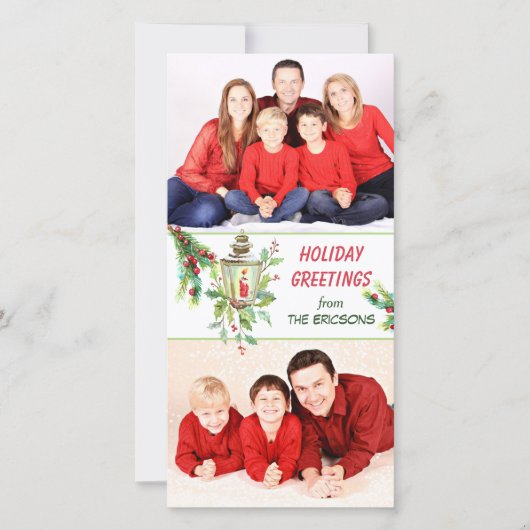 Holly Lantern Christmas Feestdagenkaart (Voorkant)