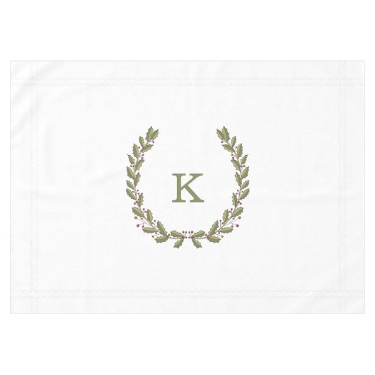 Holly Laurel Wreath Monogram Holiday Tablecloth Tafelkleed (Voorkant (Horizontaal))
