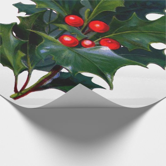  Holly Leaf Berry Kerstfeestdag Cadeaupapier (Hoek)