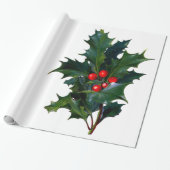  Holly Leaf Berry Kerstfeestdag Cadeaupapier (Uitgerold)