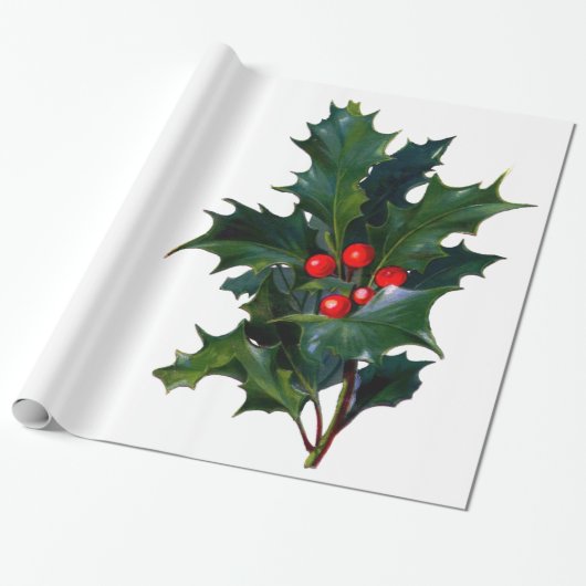 Holly Leaf Berry Kerstfeestdag Cadeaupapier (Uitgerold)