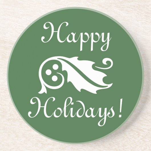 Holly leaf en berries Kerstdrankenkust Zandsteen Onderzetter (Voorkant)