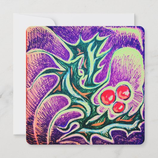 Holly Leaf en Berry Kleurrijk Feestdagenkaart (Voorkant)