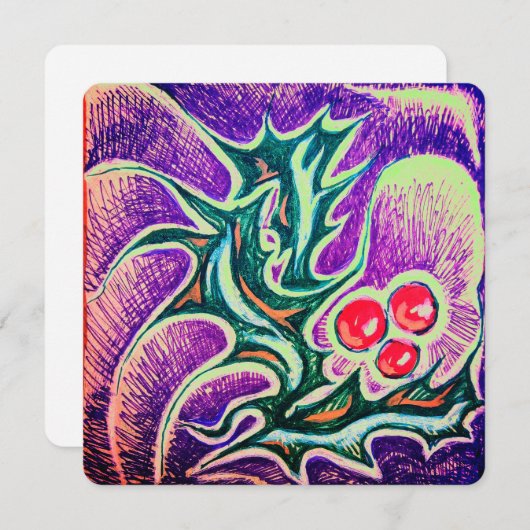 Holly Leaf en Berry Kleurrijk Feestdagenkaart (Voorkant / Achterkant)