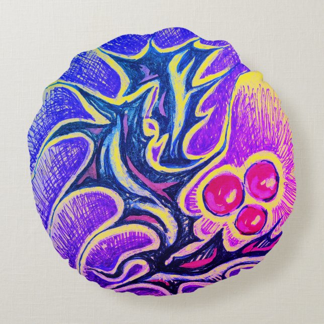 Holly Leaf en Berry Kleurrijk Rond Kussen (Achterkant)