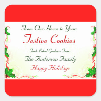 Holly Leaf en Red Ribbon Holiday Food Vierkante Sticker