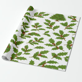 Holly Leaf & Krans Kerstmis Cadeaupapier