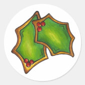Holly Leaf Leaves Kerstkoekjes Green Red Berry Ronde Sticker (Voorkant)