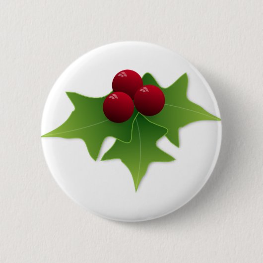 Holly Leaf met Berries Ronde Button 5,7 Cm (Voorkant)