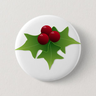 Holly Leaf met Berries Ronde Button 5,7 Cm