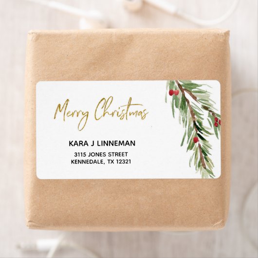 Holly Leaf waterverf foliage kerstadres Etiket (Insitu)