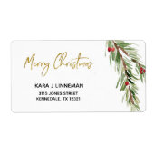 Holly Leaf waterverf foliage kerstadres Etiket (Voorkant)