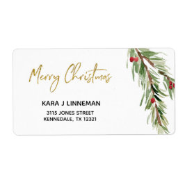 Holly Leaf waterverf foliage kerstadres Etiket