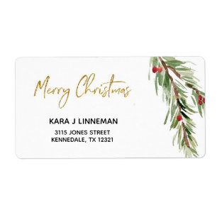 Holly Leaf waterverf foliage kerstadres Etiket