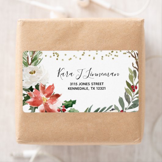 Holly Leaf waterverf foliage Kerstadres La Etiket (Insitu)