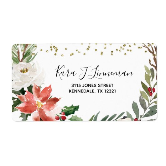 Holly Leaf waterverf foliage Kerstadres La Etiket (Voorkant)