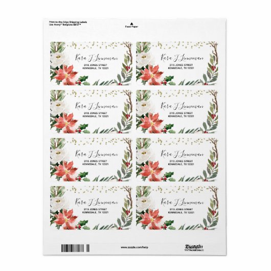 Holly Leaf waterverf foliage Kerstadres La Etiket (Full Sheet)