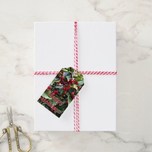 Holly leaves and Berries Cadeaulabel (Met Touw)