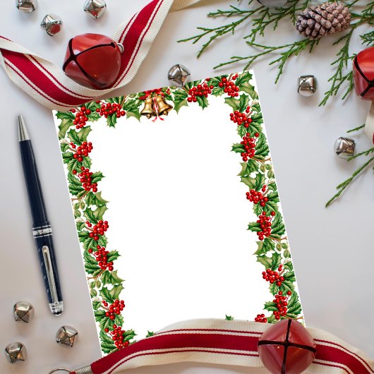 Holly Leaves and Berries Kerst Stationery