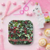 Holly leaves and Berries Papieren Bordje (Feest)