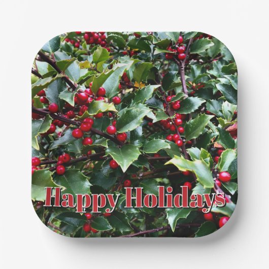 Holly leaves and Berries Papieren Bordje (Voorkant)