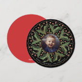 Holly Leaves and Berries Round Photo Feestdagenkaart (Voorkant / Achterkant)