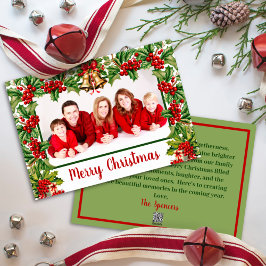 Holly Leaves and Berries Vrolijk Kerstfeest Foto Feestdagenkaart
