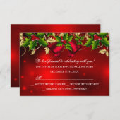 Holly Leaves & Bell Red Christmas Party RSVP (Voorkant / Achterkant)