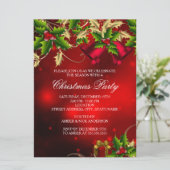 Holly Leaves & Bell Red Kerstparty Invite Kaart (Staand voorkant)