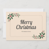 Holly Leaves & Berries - eenvoudige vrolijke kerst Feestdagenkaart (Voorkant)