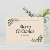 Holly Leaves & Berries - eenvoudige vrolijke kerst Feestdagenkaart (Staand voorkant)