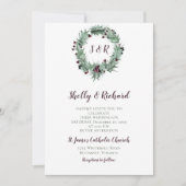 Holly Leaves, Berries, Ferns Wreath Winter Wedding Kaart (Voorkant)