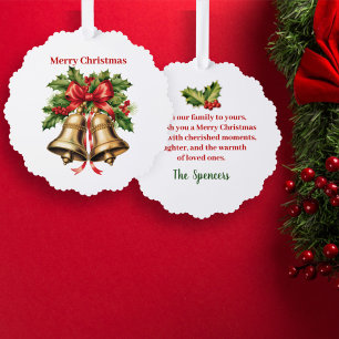 Holly Leaves & Berries Gouden Klokken Vrolijk Kers Ornament Kaart