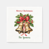 Holly Leaves & Berries Gouden Klokken Vrolijk Kers Servet (Voorkant)