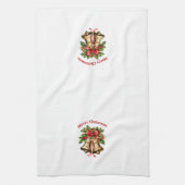 Holly Leaves & Berries Gouden Klokken Vrolijk Kers Theedoek (Verticaal)