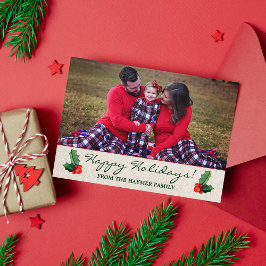 Holly Leaves & Berries kerstfeestkaart Feestdagenkaart