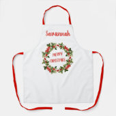 Holly Leaves & Berries Krans Vrolijk Kerstfeest Schort (Voorkant)