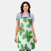 Holly Leaves, Berries, Red, Green Floral Kerstmis Schort (Gedragen)