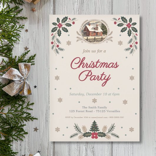Holly Leaves & Berries - Vintage kerstfeest Kaart