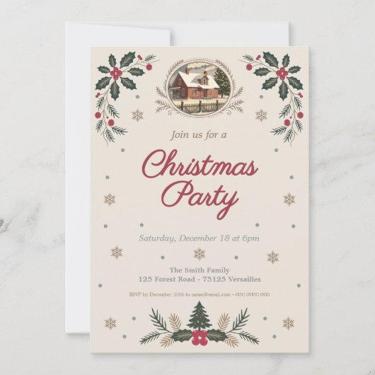 Holly Leaves & Berries - Vintage kerstfeest Kaart (Voorkant)