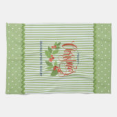 Holly Leaves Berries Vintage Stripes Christmas Theedoek (Horizontaal)