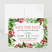 Holly Leaves | Berry Holiday Party Bewaar de datum Aankondigingskaart (Voorkant / Achterkant)