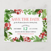 Holly Leaves | Berry Holiday Party Bewaar de datum Aankondigingskaart (Voorkant)