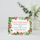 Holly Leaves | Berry Holiday Party Bewaar de datum Aankondigingskaart (Staand voorkant)