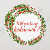 Holly Leaves Berry Kerst | Bruidsmeisje Kaart (Voorkant / Achterkant)