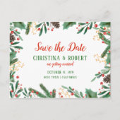 Holly Leaves Berry kerst | Datum opslaan Aankondigingskaart (Voorkant)