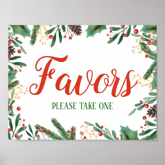 Holly Leaves Berry kerst | Favors Weddenschap Poster (Voorkant)