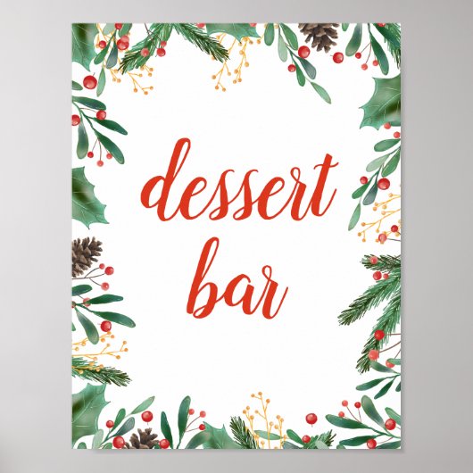 Holly Leaves Berry kerst | Schuine boog dessert Poster (Voorkant)