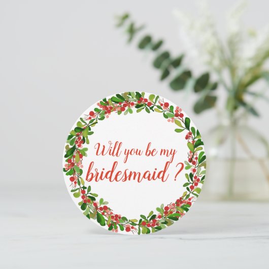 Holly Leaves Berry Kerst | Trouw Bruidsmeisje Kaart (Staand voorkant)